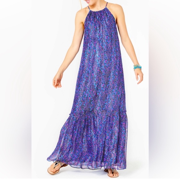 NWT Lilly Pulitzer Alessandra Halter Maxi Dress Growl And Prowl Size L - Picture 5 of 12